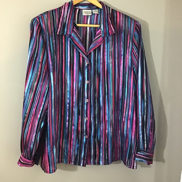 Vintage Tops - ❤️ 5 for $15 Vintage 80s metallic stripe blouse